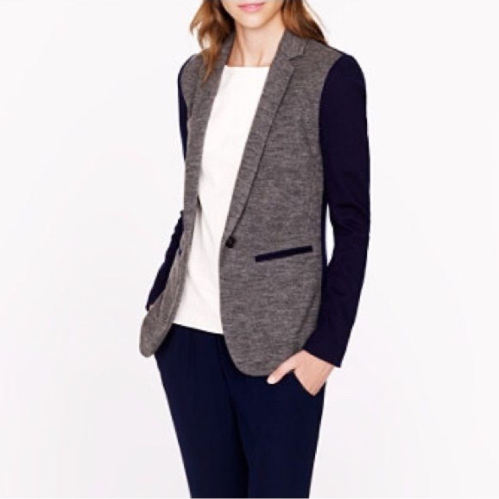 J. Crew Contrast Knit Blazer Navy and Grey